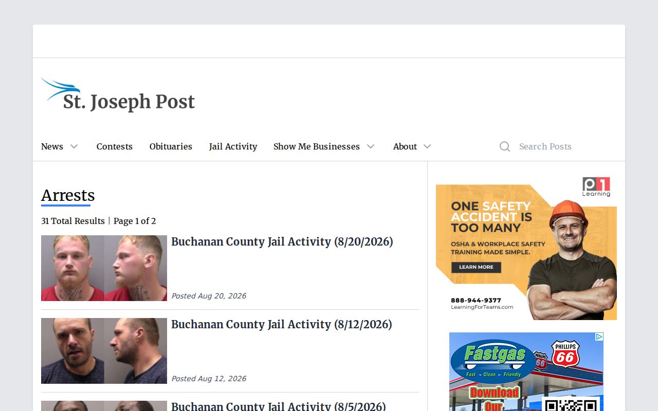 Buchanan County arrest-news category screenshot from St. Joseph Post