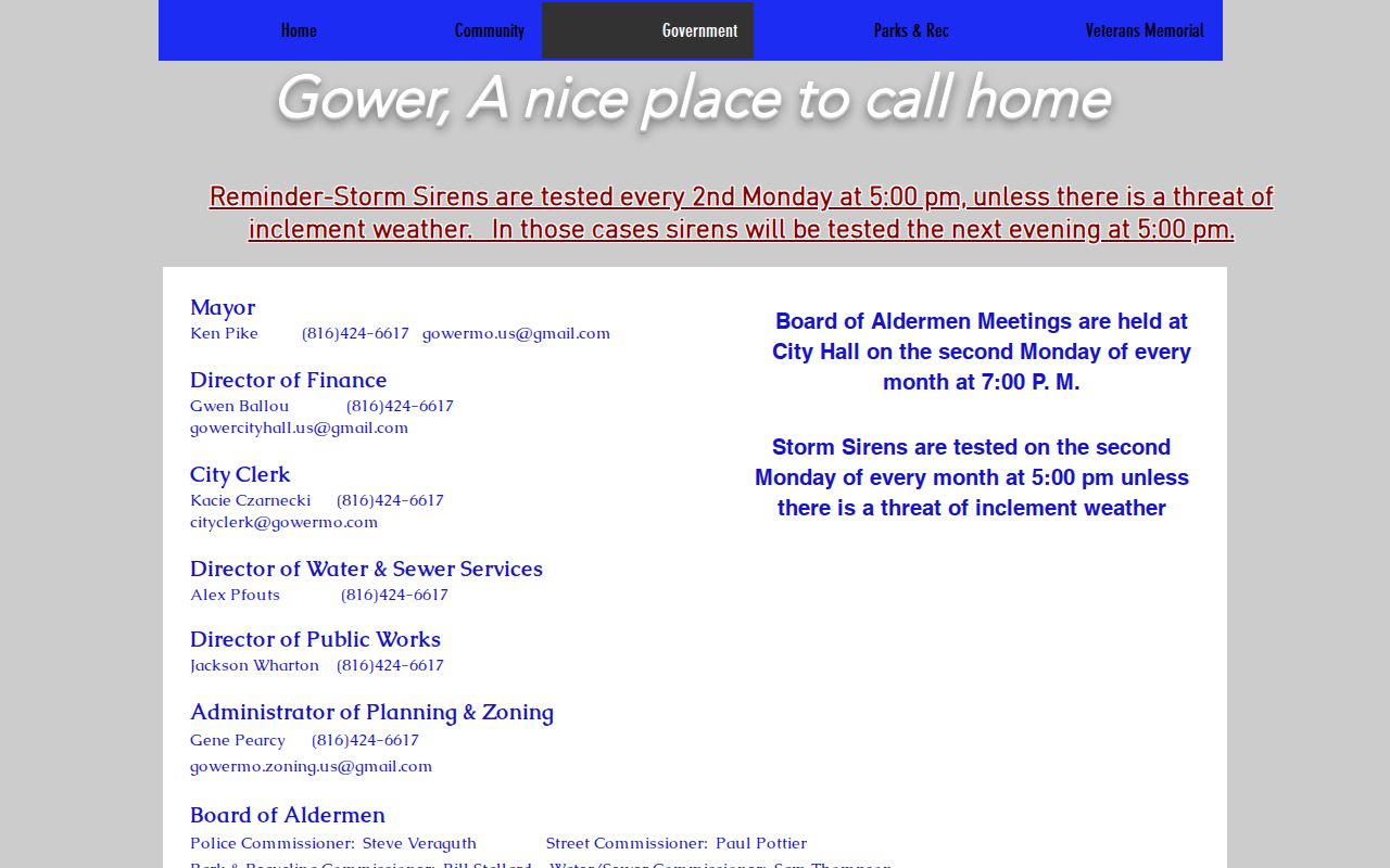 Gower government page for Buchanan County booking-record contact routing